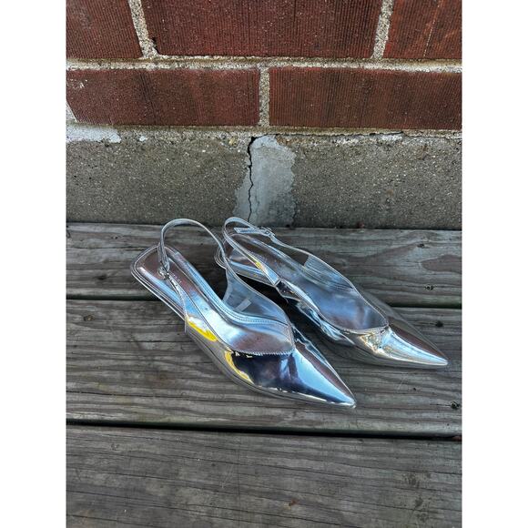 Forever 21 Silver Metallic Slingback Kitten Heels Pointed Toe Size 8.5 - Picture 7 of 7